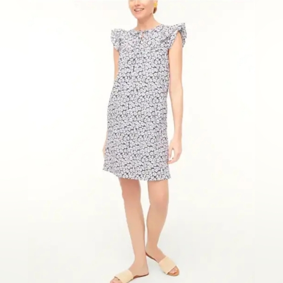 J. Crew Dresses & Skirts - NWT J.Crew Daisy print flutter-sleeve mini dress; NWT, Size: 8; Navy blue pocket